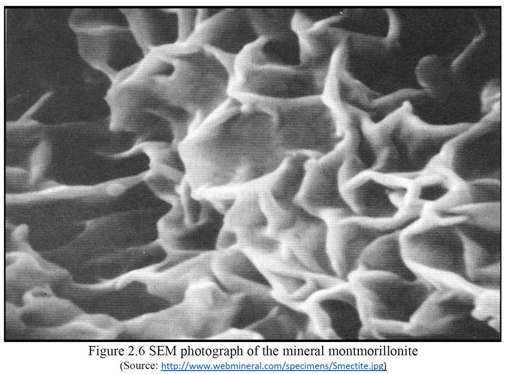 SEM photograph of montmorillonite clay mineral structure analyzed in the ProChem soil stabilization study.